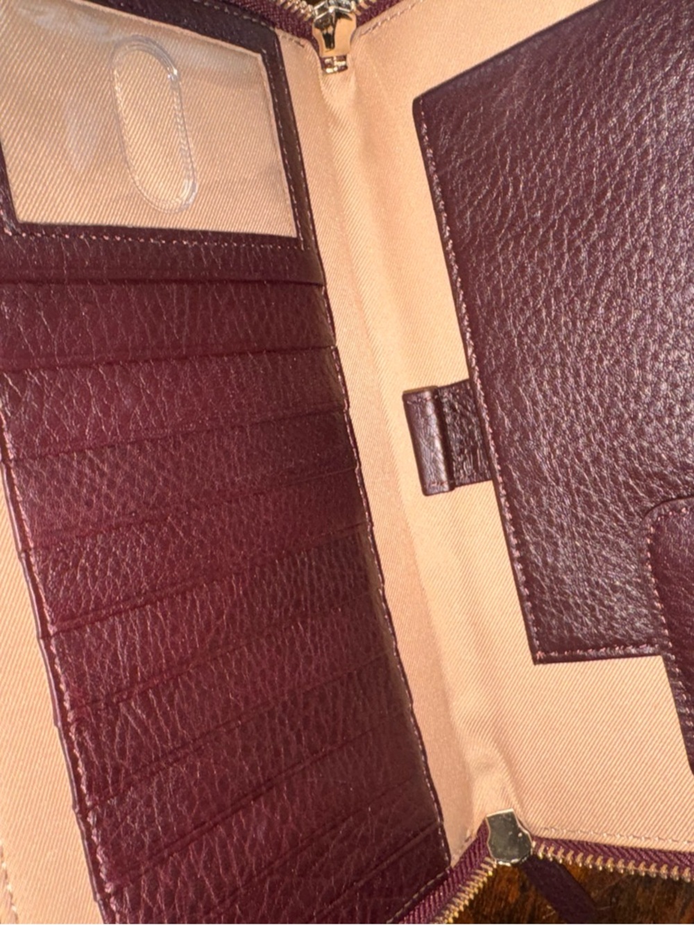 Levenger Plum Pebbled Leather Double Zip Crossbody Wallet Bag Organizer - Picture 9 of 12